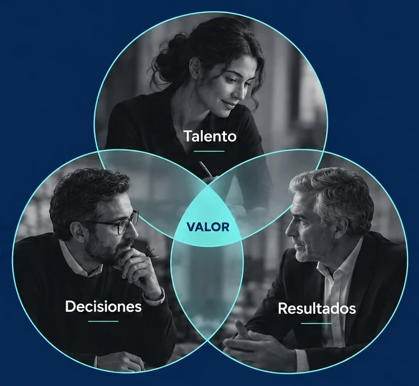 Diagrama: Talento, Decisiones y Resultados se encuentran en el Valor